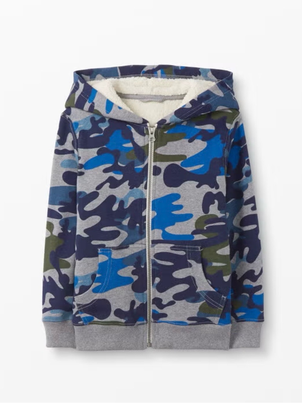 Hanna Andersson Blue Camouflage Supercozy Faux Shearling Lined Zip Hoodie, 4